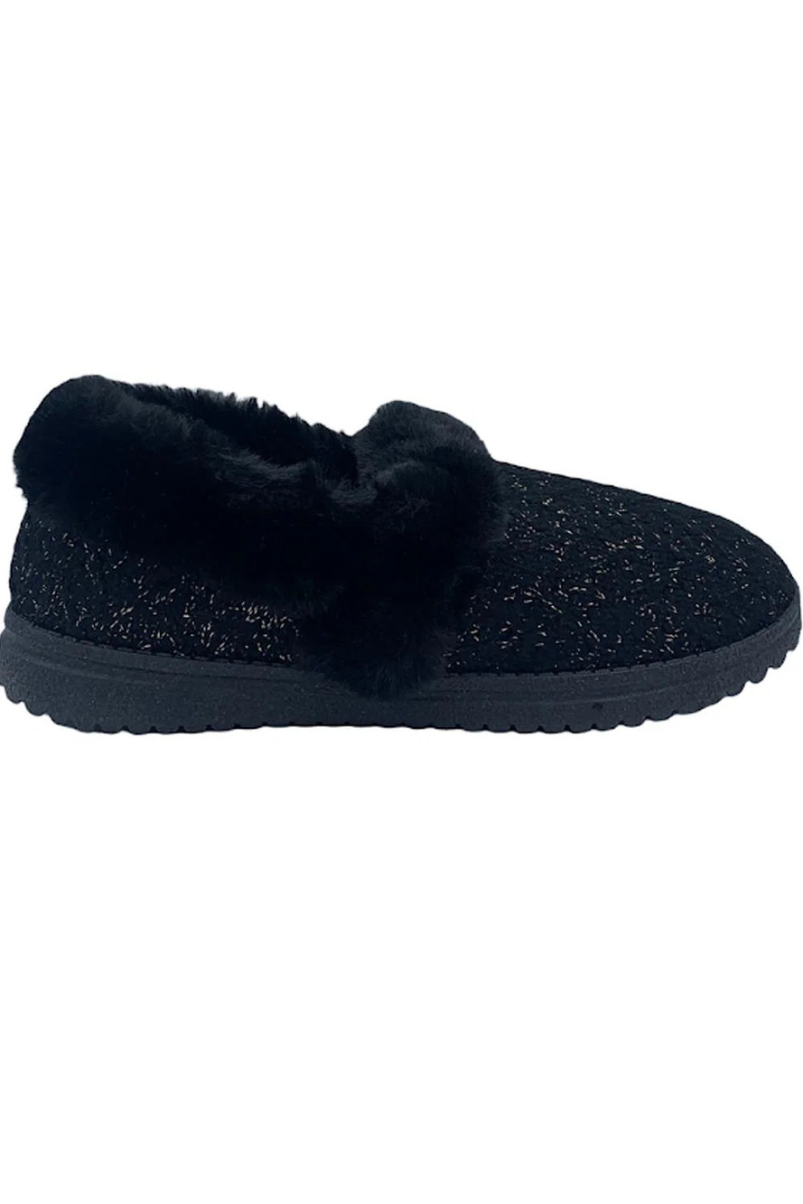Skechers Cozy Lite Sparkle Knit Slippers Sweet Walk Black - Wide